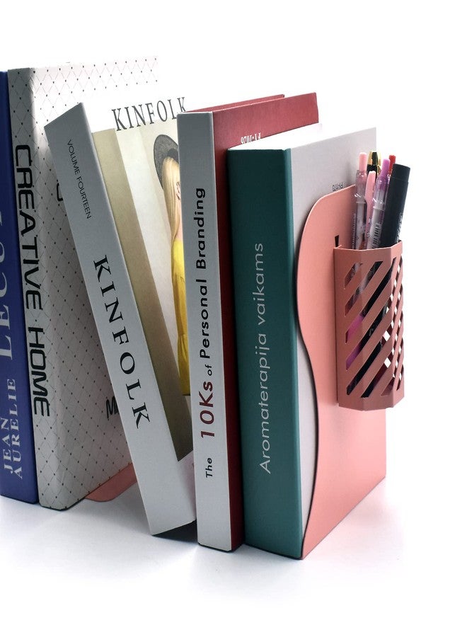 Hmseng Book Ends, Adjustable Bookends Book Holders for Shelves, Desk Magazine File Organizer Holder for Office, Books, Papers, Extends up to 19 inches.Scratch-Resistant Hand Coating-Pink - Image 5
