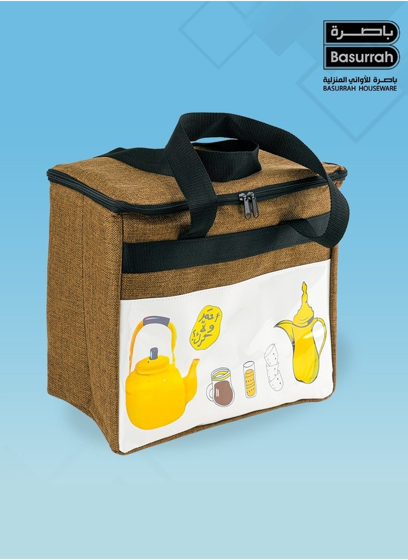 BASURRAH Canvas Bag Basket for Tea, Coffee and Dallah Thermos for Travel Beige Multicolor Random Selection  - Image 1