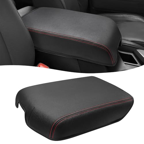 Eaglecover Center Console Cover for Toyota Tundra Accessories 2007-2013 & Toyota Sequoia 2008-2022, Vinyl Leather Car Armrest Protector, Anti-Scratch, Black with Red Stitching - Image 1