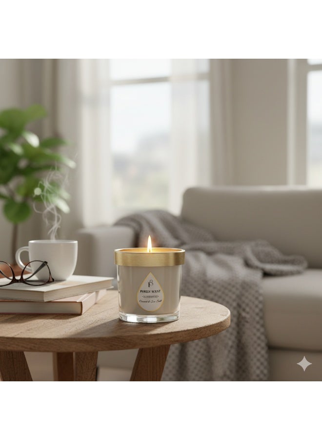 Purely Scent Luxury Soy Wax Scented Candles | Coconut n Sea Salt 1 Wick Jar Candles | 10% Essential Oils | Long-Lasting Aromatherapy for Bath, Yoga, Sleep, Wedding, Party & Diwali Gift - Image 3