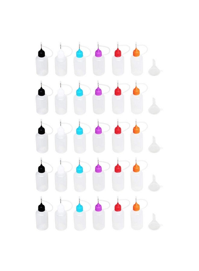 LJY 30 Pcs Precision Tip Applicator Bottles Including 30Pcs 1 Ounce Translucent Bottles 30Pcs Colored Tips And 5Pcs Mini Funnels For Diy Quilling Craft Acrylic Painting - Image 1