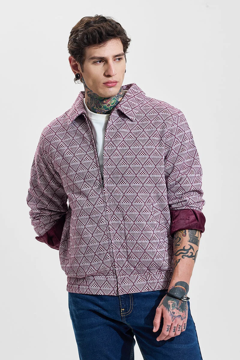 سنيتش Maroon Geometric Relaxed Fit Jacket