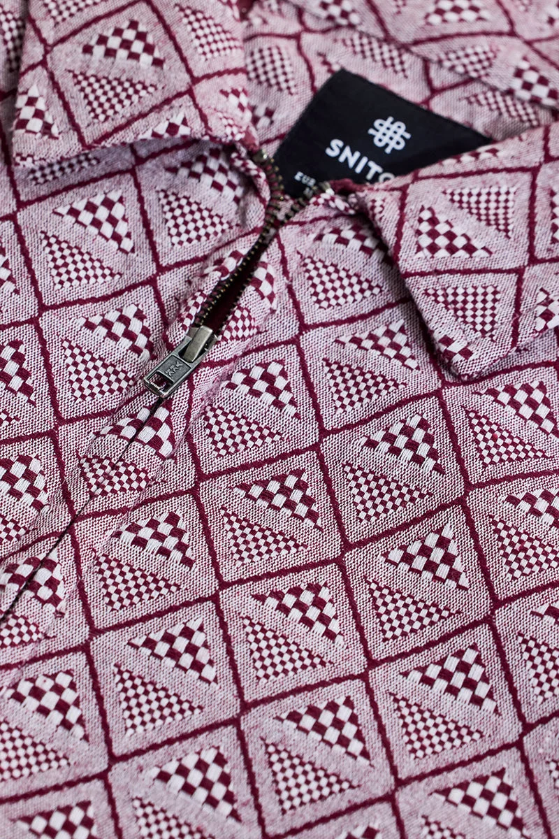 سنيتش Maroon Geometric Relaxed Fit Jacket