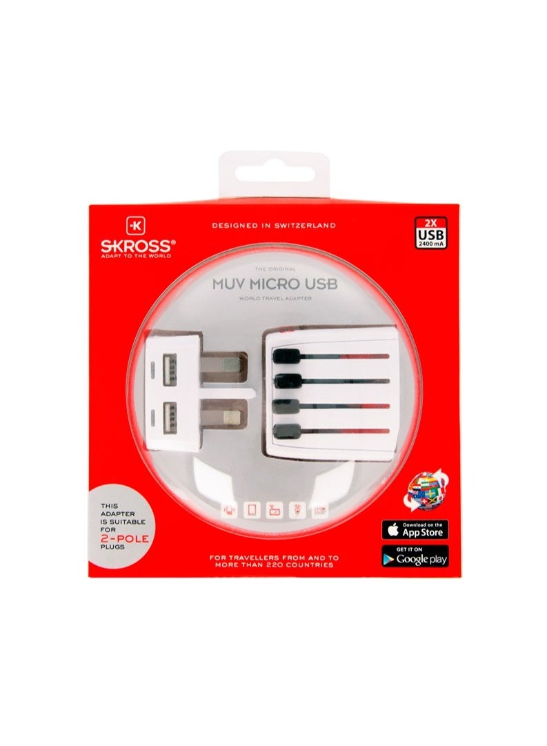 سكروس محول السفر العالمي SKROSS MUV Micro مع منفذي USB - محول صغير ثنائي القطب لأكثر من 220 دولة - Image 1