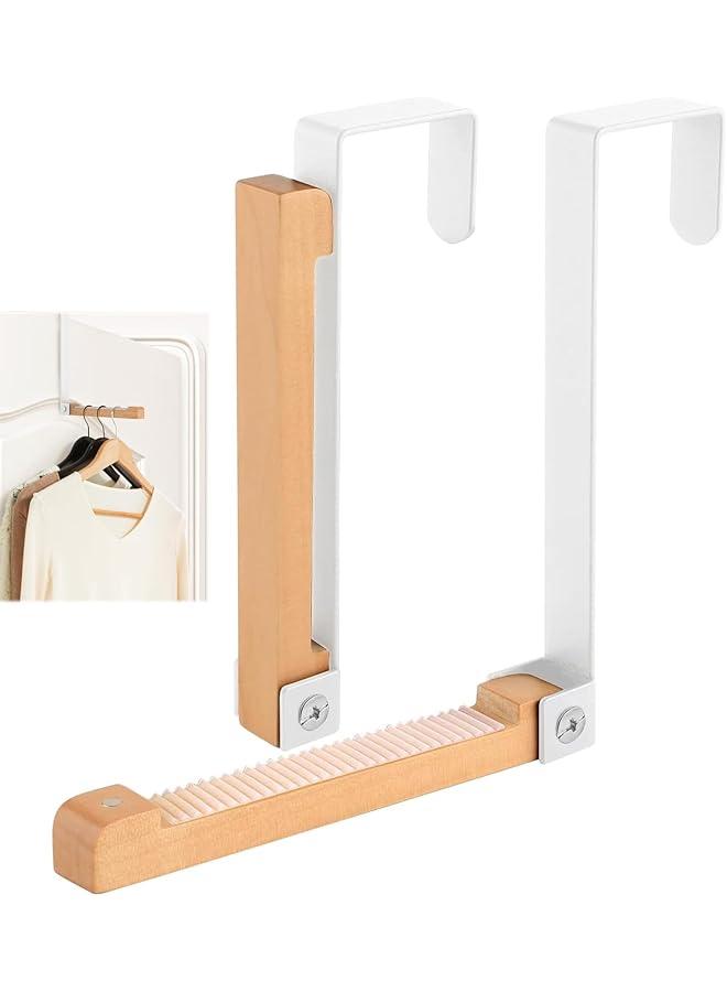 promass 2 Pack Folding Door Hook Wooden Foldable Coat Hooks, Space Saving Over Door Hooks Perfect for Drying Clothes, Hanging Coat, Hat, Towel, Bag - Image 1