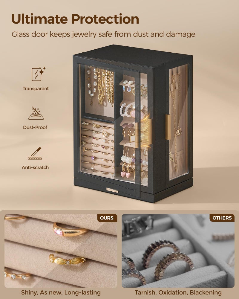 Glimmloop 360Â° Rotating Jewelry Box with 7 Drawers, Spacious Vertical Jewelry Organizer with Glass Window, Jewelry Storage Case, Dustproof & Moisture-resistant Design, Black - Image 3