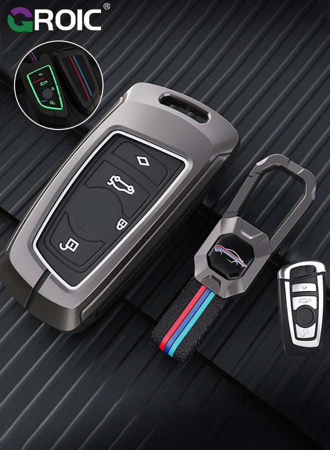GROIC For BMW Key Fob Cover with Keychain, Zinc Alloy and Fluorescent Silicon Car Key Shell Case for BMW 1 3 5 6 7 Series X3 X4 GT3 GT5 M5 M6, Smart Key Holder Protector (A) - Image 1