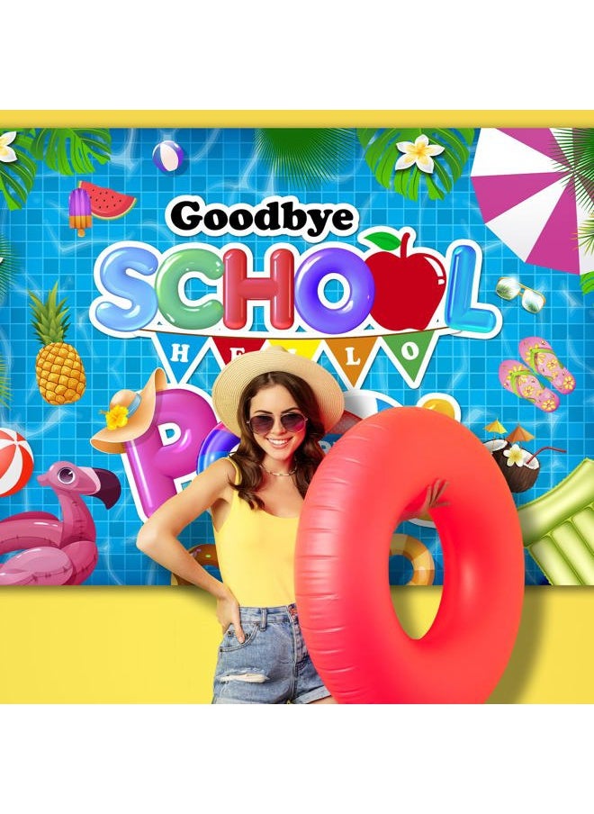 Generic - Goodbye School Hello Pool Backdrop,84x60Inch | Pool Party Backdrop School's Out for The Summer Backdrop Hello Summer Backdrop Summer Pool Backdrop Party Decor Supplie 7x5FT - Image 1