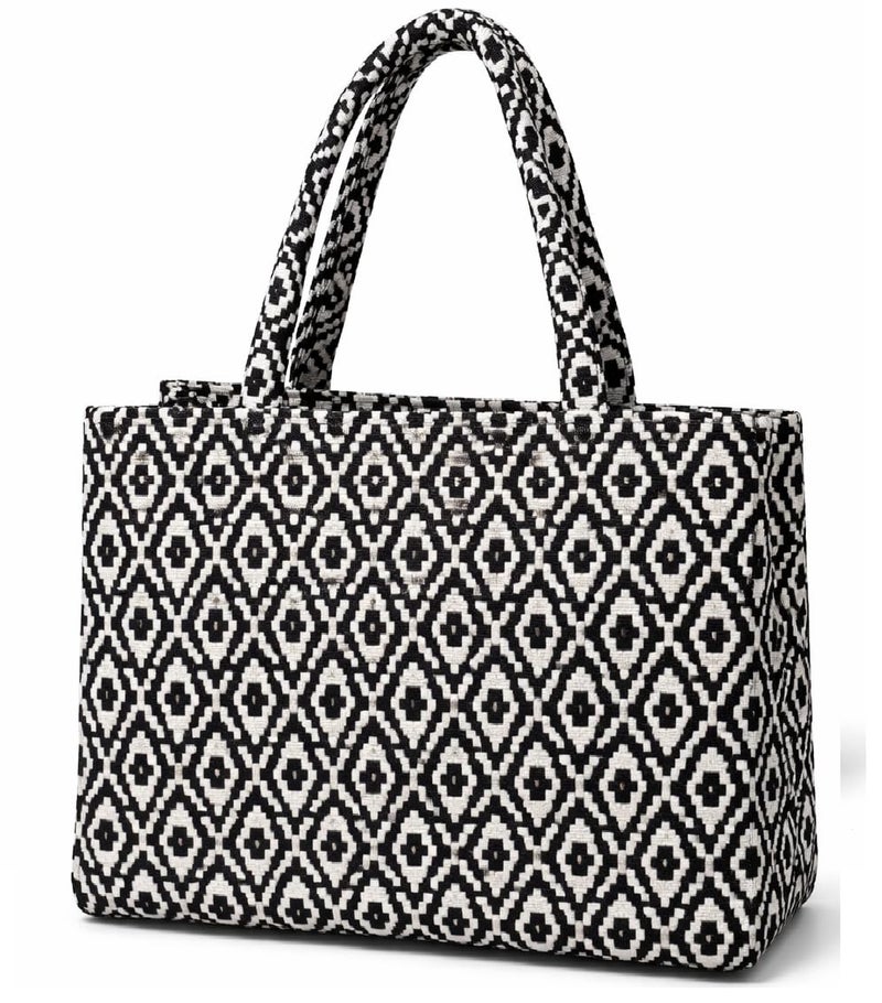 Global Impex Stylish Buoy Tote Bag for Girls & Women | Sturdy Cotton Blend Jacquard | Double Shoulder Ladies Handbag Purse For Daily & Office,Travel Use | Zip Pocket | Handcrafted (Black) - Image 1