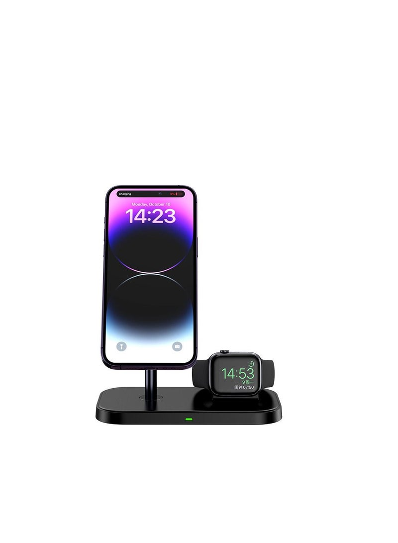 GULFLINK 2 in 1 Magnetic Desktop Wireless Charger for Apple Watch Series SE 8 7 6 5 4 3 Ultra iPhone 14/14 Pro/14 Pro Max/13 Pro/13 Pro Max/12/12 Pro/12 Pro Max Black - Image 1