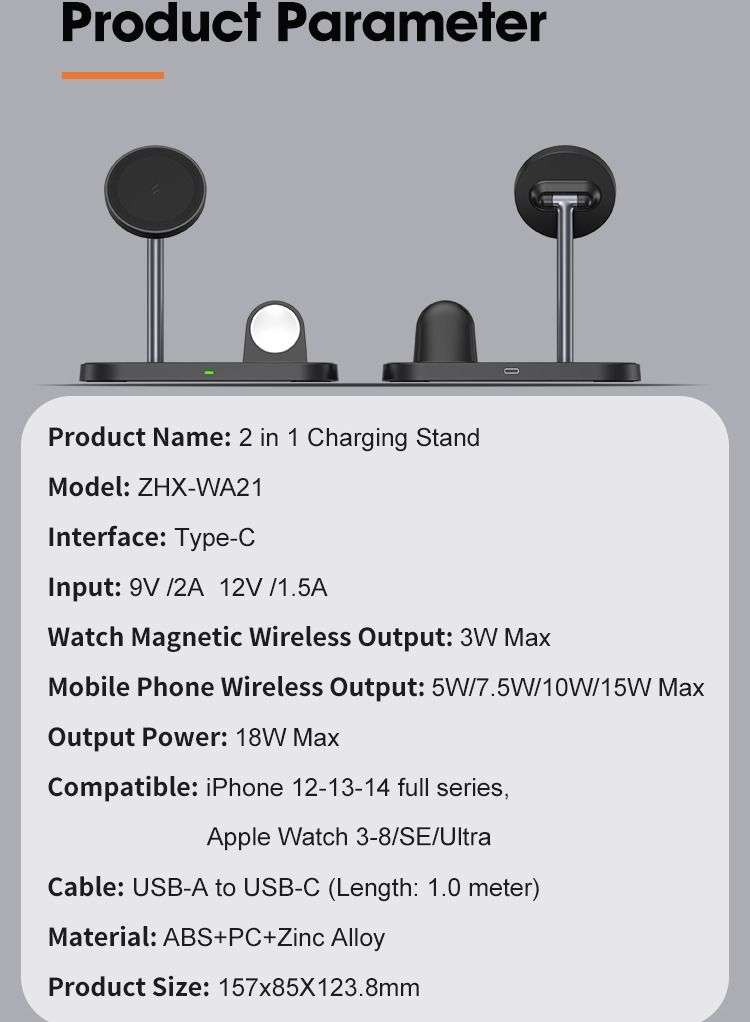 GULFLINK 2 in 1 Magnetic Desktop Wireless Charger for Apple Watch Series SE 8 7 6 5 4 3 Ultra iPhone 14/14 Pro/14 Pro Max/13 Pro/13 Pro Max/12/12 Pro/12 Pro Max Black - Image 5