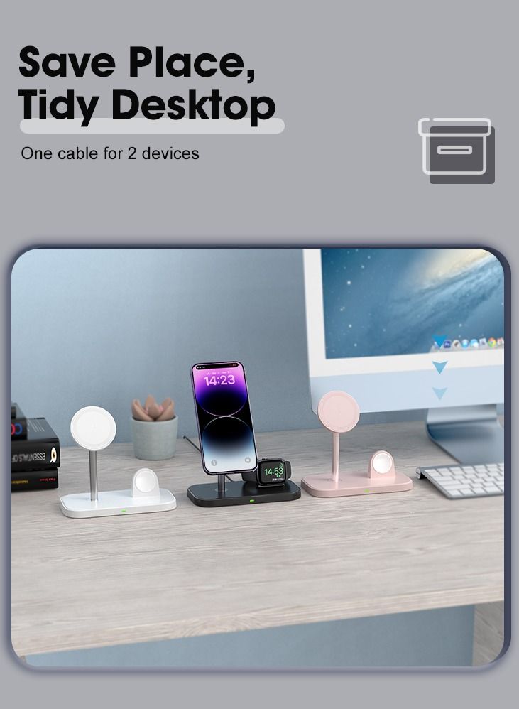 GULFLINK 2 in 1 Magnetic Desktop Wireless Charger for Apple Watch Series SE 8 7 6 5 4 3 Ultra iPhone 14/14 Pro/14 Pro Max/13 Pro/13 Pro Max/12/12 Pro/12 Pro Max Black - Image 4