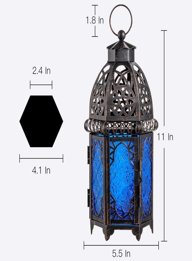 DECORKEY Vintage Candle Lantern, Moroccan Style Decorative Hanging Lantern, Metal Tabletop Lantern, Christmas Candle Holders for Outdoor Patio (Blue) - Image 4
