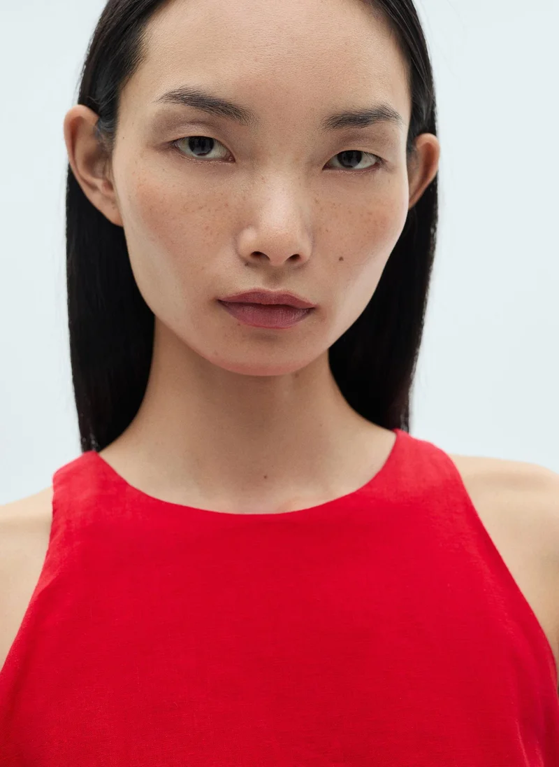 مانجو Red Tie-Waist Dress