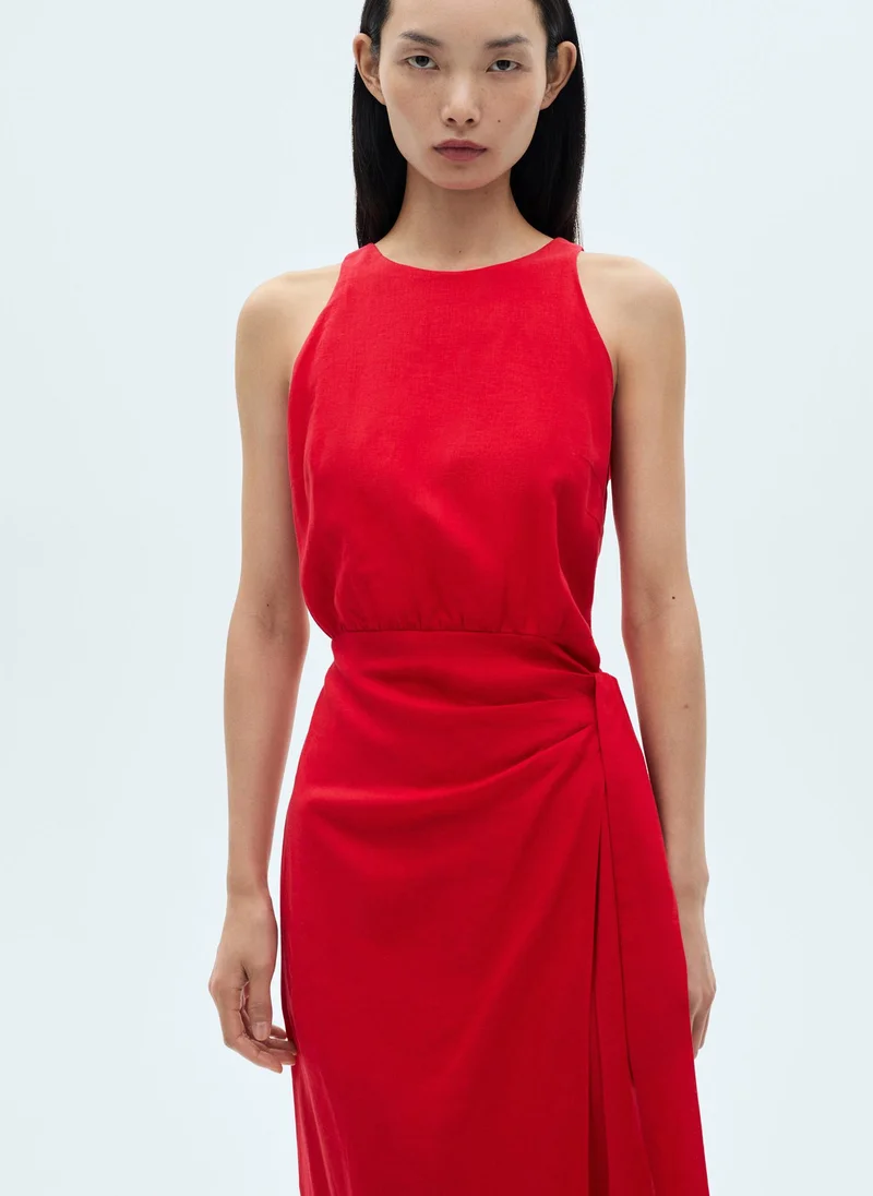 مانجو Red Tie-Waist Dress