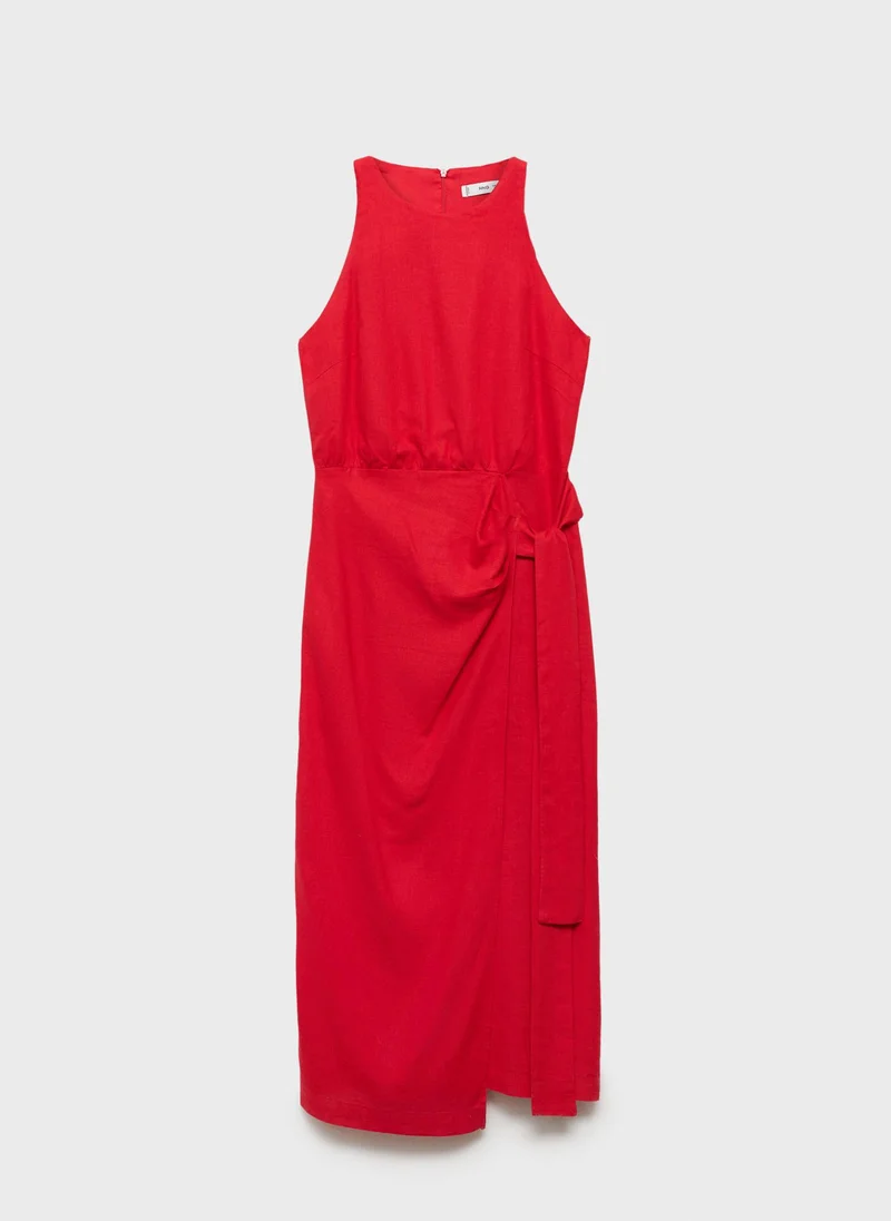 مانجو Red Tie-Waist Dress