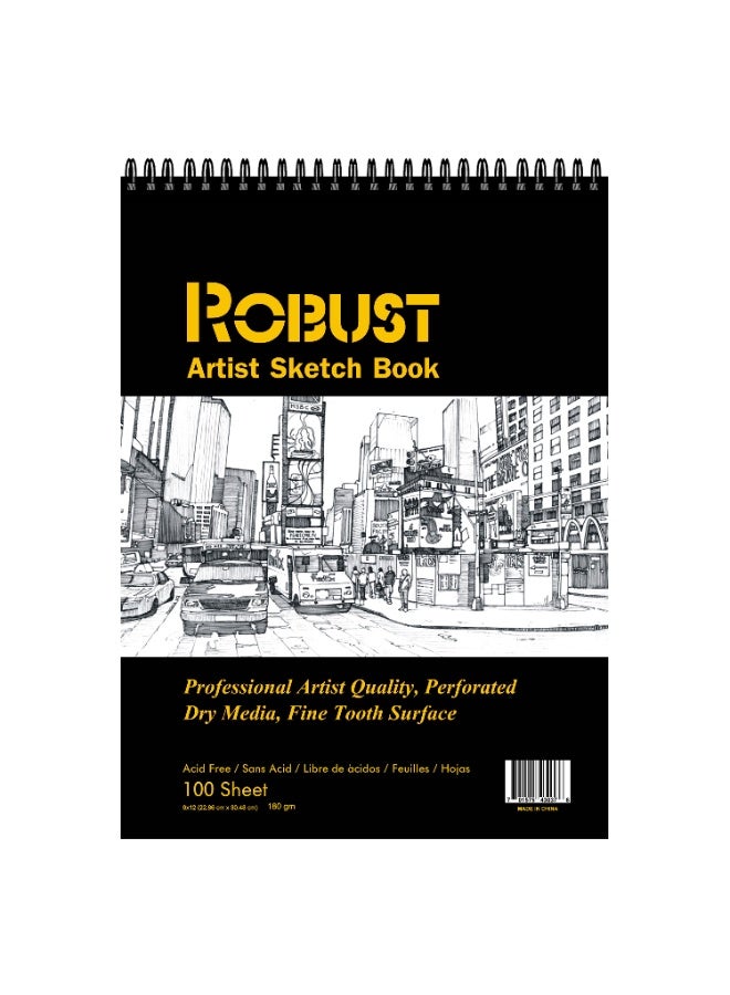 Robust 400 series A2 (16.5"x23.4") Sketchbook 50 Sheets Sketch Pad 180gsm Drawing Notebook Dry and Wet Media Drawing Book For Kids Spiral Bound Artist Sketch Paper Acid-Free Art Book