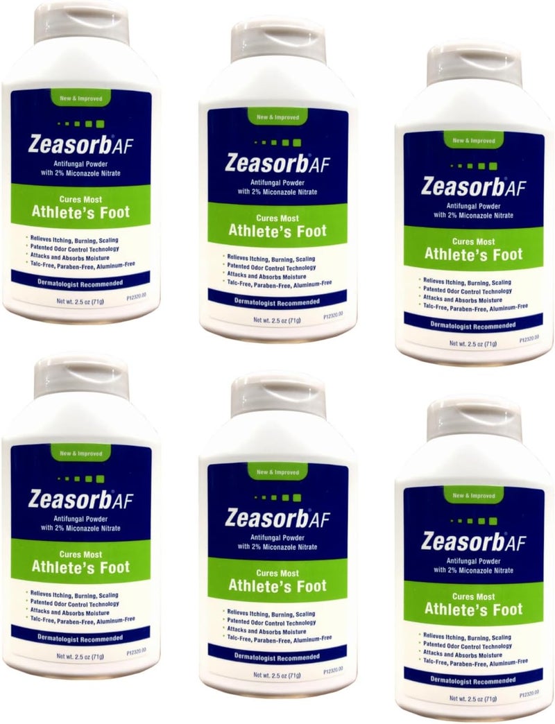 Zeasorb بودرة زيازورب فائقة الامتصاص علاج مضاد للفطريات قدم الرياضي 25 أونصة 71 جرام عبوة من 6 - Image 2