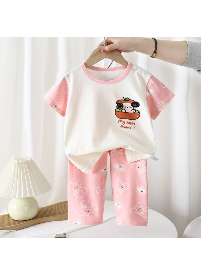Children's Short-sleeved Suit Summer New Style Pure Cotton Boys' Pajamas Girls' Baby Air-conditioning Clothes Class A Summer Clothes Children's Clothing