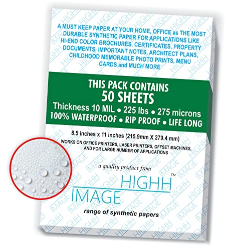 HIGHH IMAGE WATERPROOF PAPER | 50 SHEETS, Thickness10 MIL, 225 LB, 275 Microns Non-Tear Synthetic Paper, 8.5X11 Laser Printer paper, from HIGHH IMAGE - Image 2