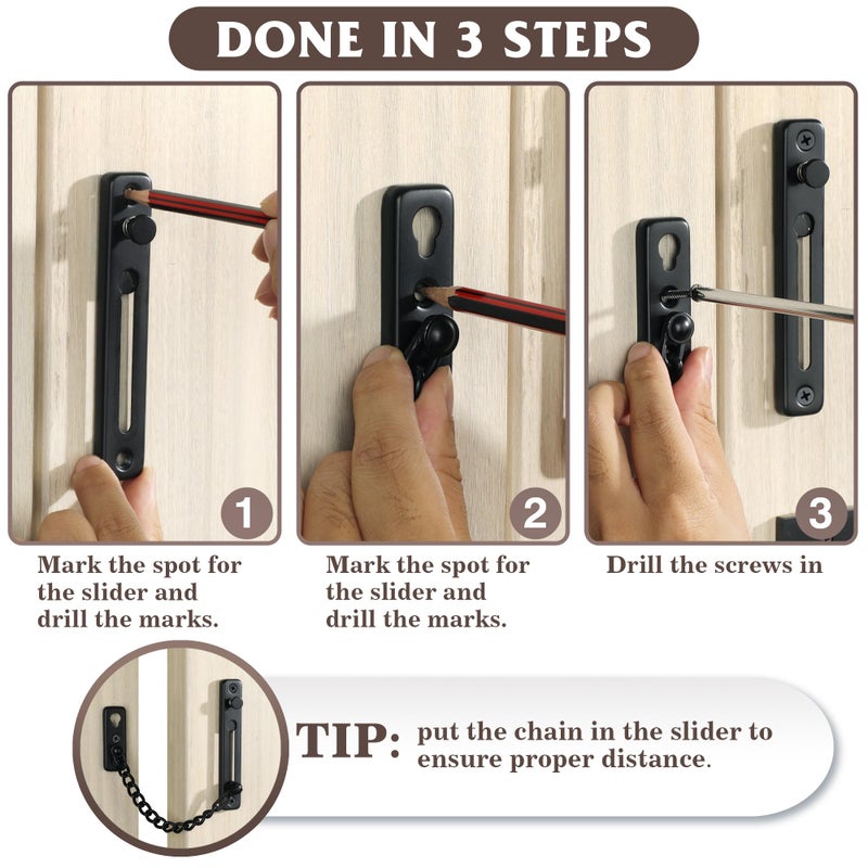 Alise Chain Door Guard Lock,Door Chain Locks with Safety Spring Anti-Theft Press Latch for Inside and Extra Front Door, Matte Black(1 Pack) - Image 5