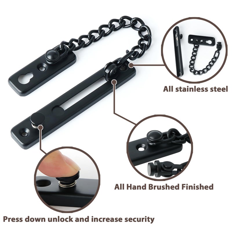 Alise Chain Door Guard Lock,Door Chain Locks with Safety Spring Anti-Theft Press Latch for Inside and Extra Front Door, Matte Black(1 Pack) - Image 3