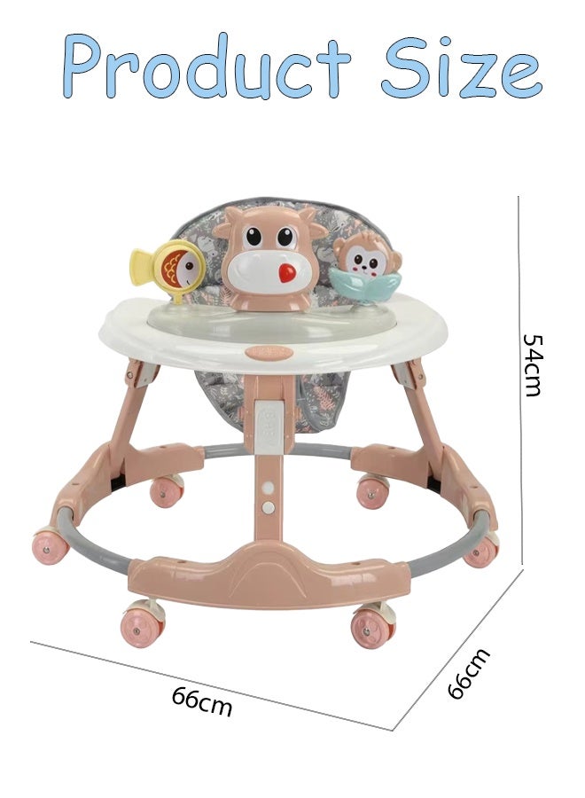 Berma Baby Multifunctional anti-rollover baby walker with anti-bow legs, push-toy and tray, suitable for boys and girls from 6 to 24 months (pink - calf) - Image 2