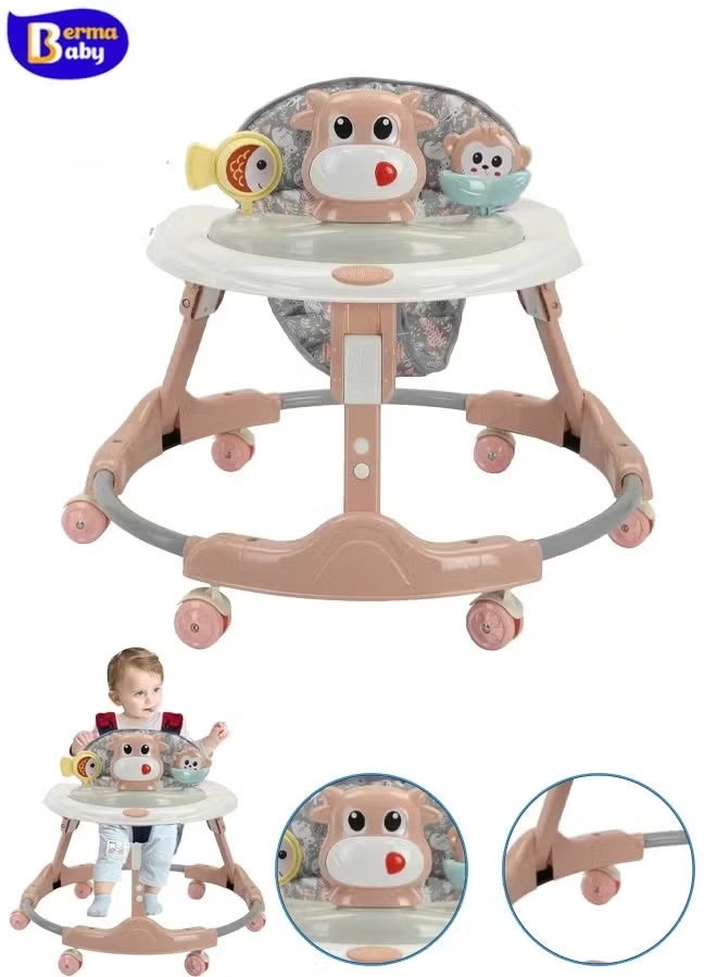 Berma Baby Multifunctional anti-rollover baby walker with anti-bow legs, push-toy and tray, suitable for boys and girls from 6 to 24 months (pink - calf) - Image 1