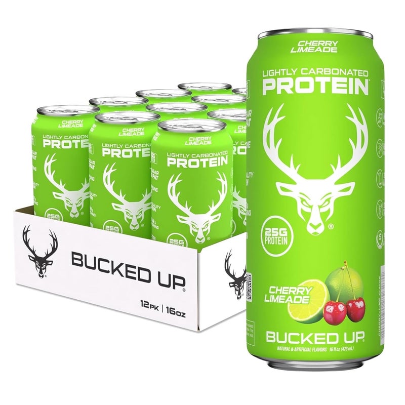 Bucked Up Lightly Carbonated Protein Drink – Cherry Limeade, 473ml - Image 1