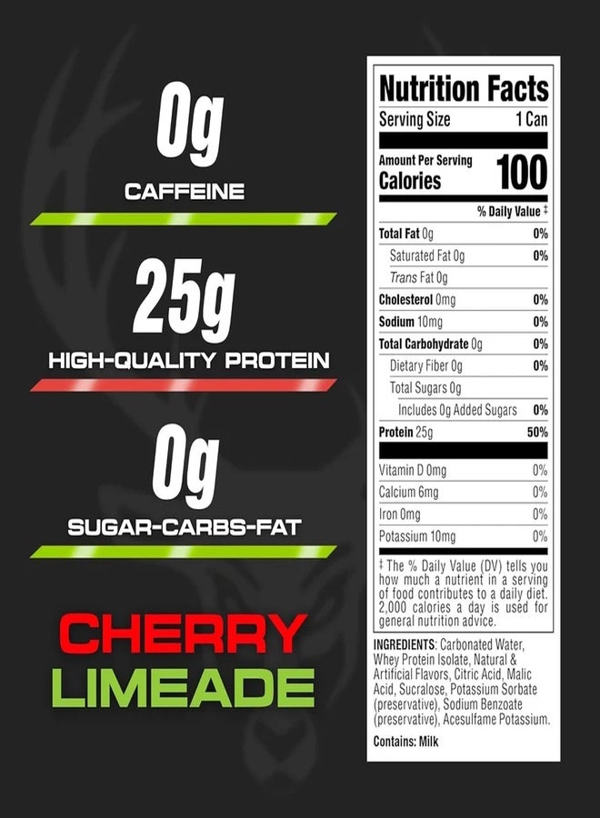 Bucked Up Lightly Carbonated Protein Soda - 25g Whey Isolate - RTD - Zero Sugar, Low Calorie, Caffeine Free, Sparkling Protein Soda - 473 ml flavored (Cherry Limeade) - Image 2
