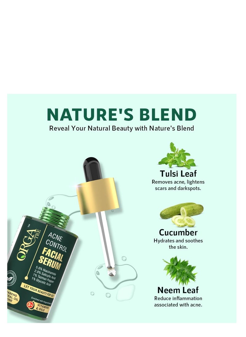 Healthstar Orgatre Acne Control Facial Serum Anti Acne Serum for Oily Skin Powerful Solution with Neem Tea Tree Oil and VITAMILS for Clear, Radiant Skin 30ML  - Image 3