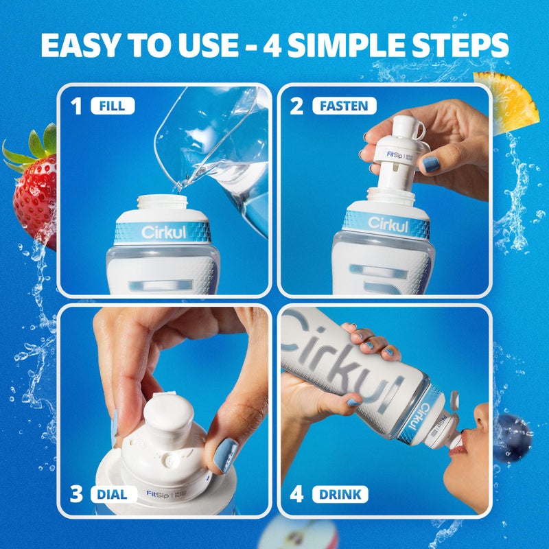 Cirkul 22oz. White Plastic Grip Squeeze Water Bottle & Sport Lid, BPA-Free, Non-Slip Design for Gym, Biking & Sports with Flavor Cartridge Included (FitSip Mixed Berry) - Image 4