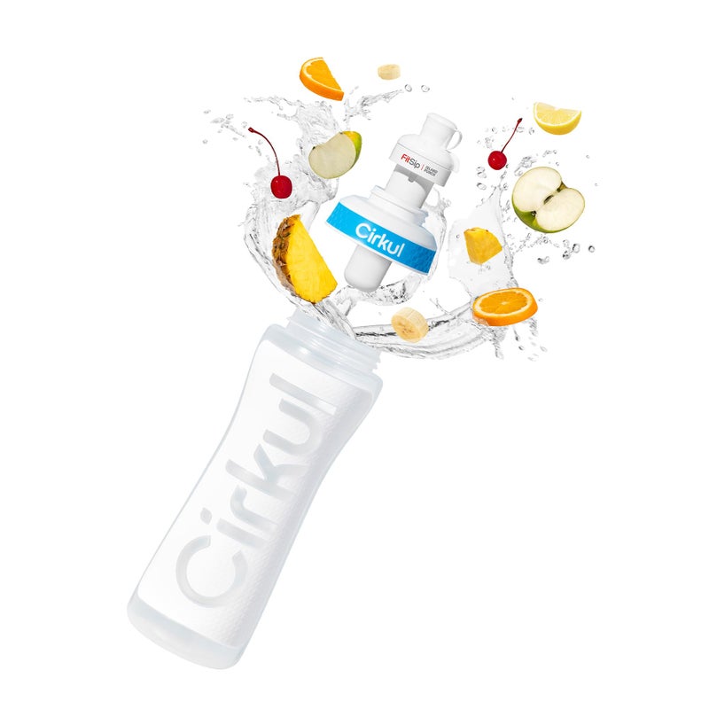 Cirkul 22oz. White Plastic Grip Squeeze Water Bottle & Sport Lid, BPA-Free, Non-Slip Design for Gym, Biking & Sports with Flavor Cartridge Included (FitSip Mixed Berry) - Image 1