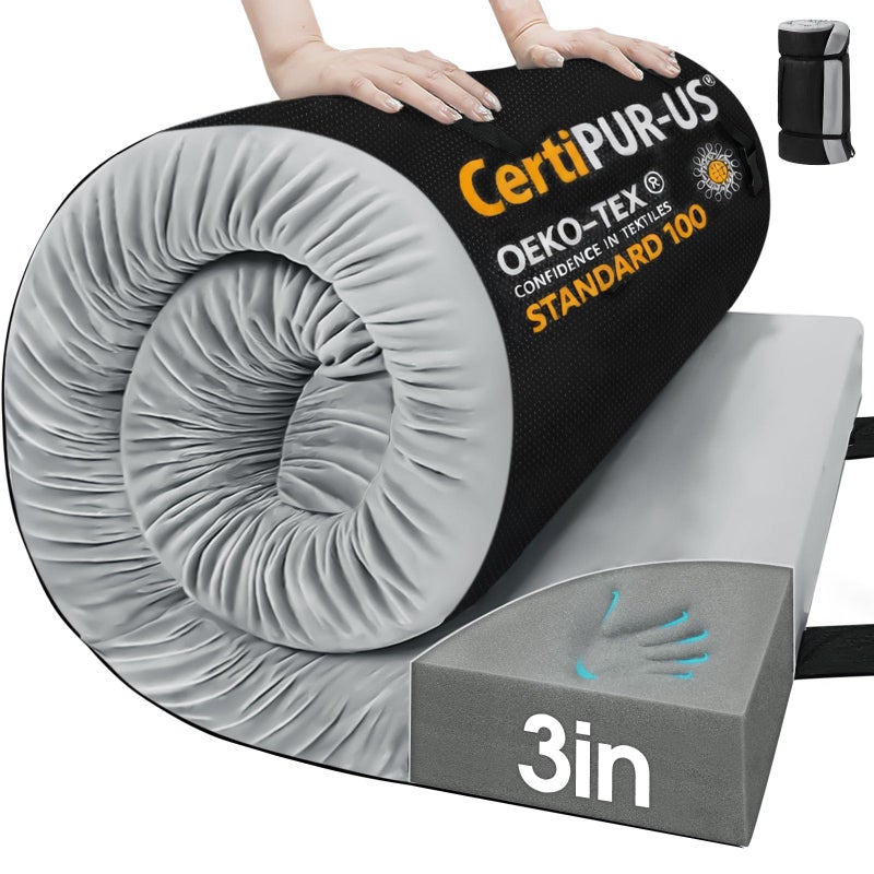 CYMULA Memory Foam Camping Mattress Pad,3 in Sleeping Pad for Camping,Non-Slip Bottom Floor Cot Mattress Bed with Portable Roll up Mattress Pad Mat for Travel Truck Guest Bed Tent (Kids 63 * 25) - Image 1