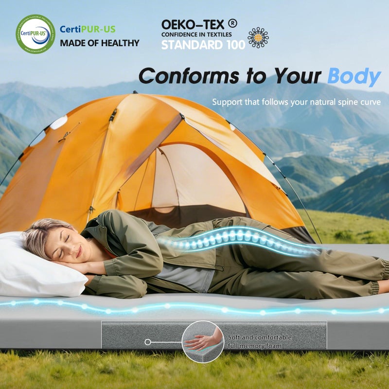 CYMULA Memory Foam Camping Mattress Pad,3 in Sleeping Pad for Camping,Non-Slip Bottom Floor Cot Mattress Bed with Portable Roll up Mattress Pad Mat for Travel Truck Guest Bed Tent (Kids 63 * 25) - Image 4