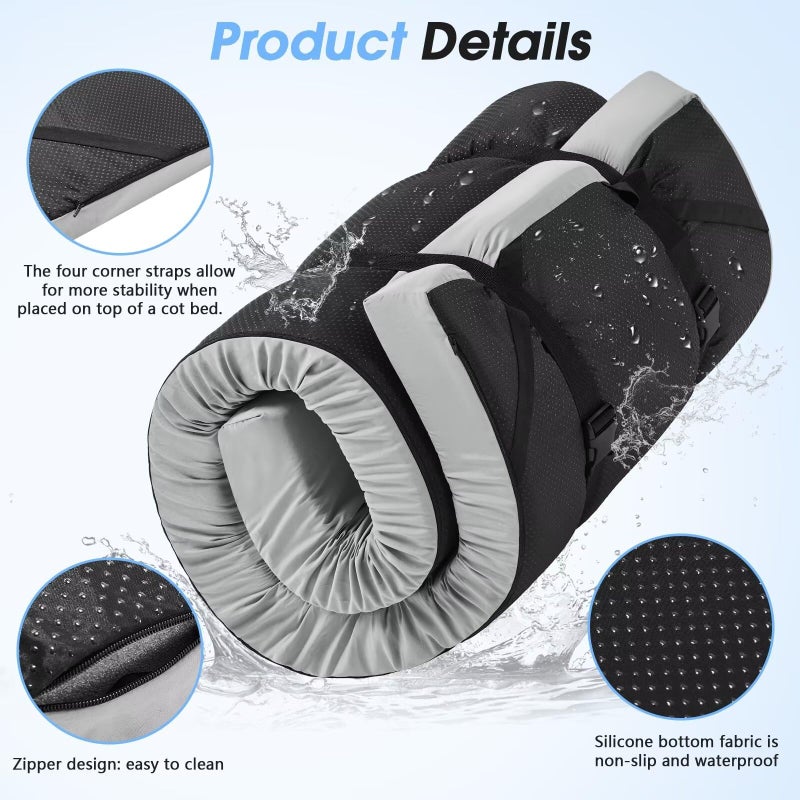 CYMULA Memory Foam Camping Mattress Pad,3 in Sleeping Pad for Camping,Non-Slip Bottom Floor Cot Mattress Bed with Portable Roll up Mattress Pad Mat for Travel Truck Guest Bed Tent (Kids 63 * 25) - Image 5