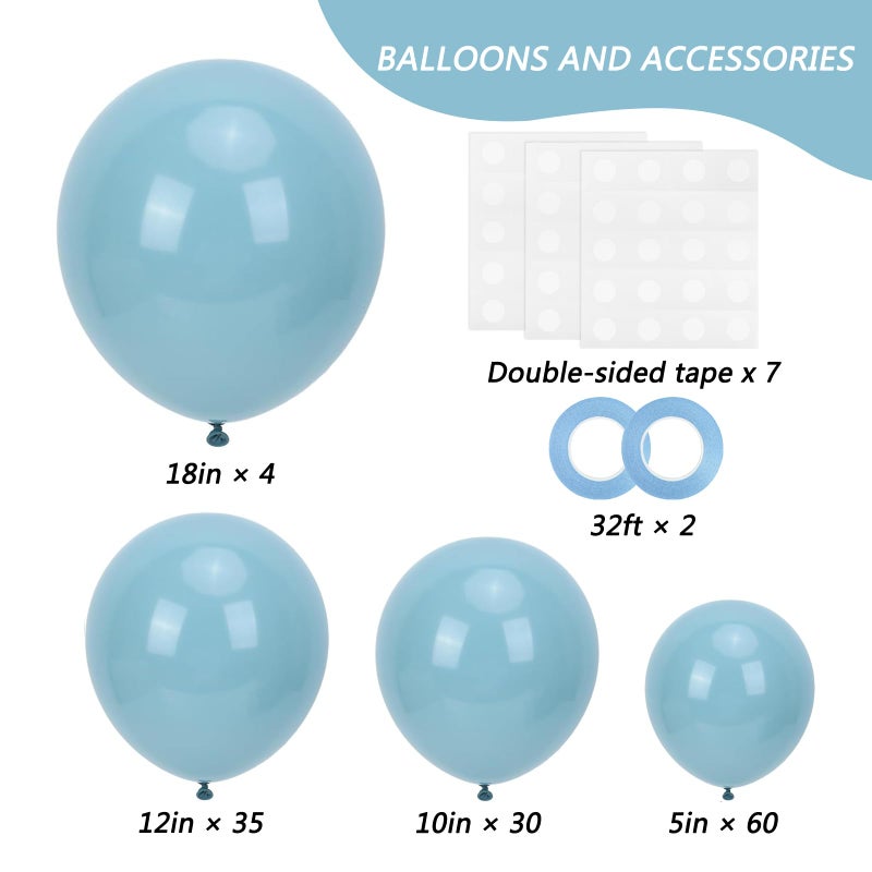 RUBFAC 129pcs Dusty Blue Balloons Different Sizes 18 12 10 5 Inch Latex Haze Blue Balloon Garland Arch for Party Decoration Birthday Wedding Engagements Anniversary Baby Shower Party Supplies - Image 2