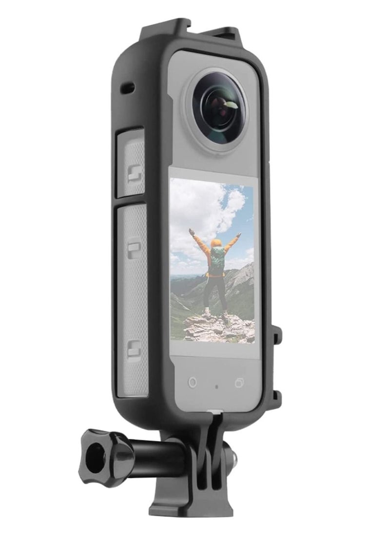 Anti-Scratch Anti-wear double Cold Shoe PC Plastic Protective Frame Compatible with Insta360 X3 Cover Case w/Adapter Mount Screw for Insta360 X3 Camera Border Housing Accessories  - Image 1