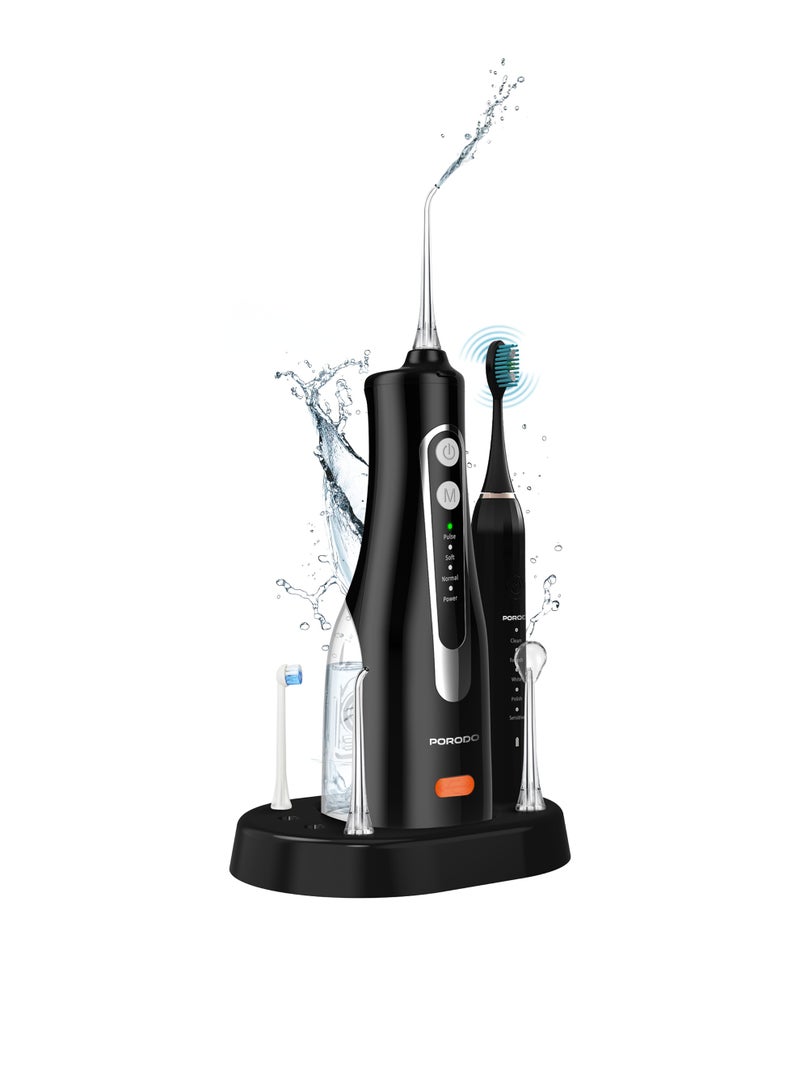 porodo Ultimate Oral Care Duo, Electric Toothbrush & Water Flosser Combo / High Frequency Sonic Vibration / High Pressure Water Flosser / Complete Oral Care / Dual Action oral Care / 2H Toothbrush Rechargeable Working Time - Black - Image 1