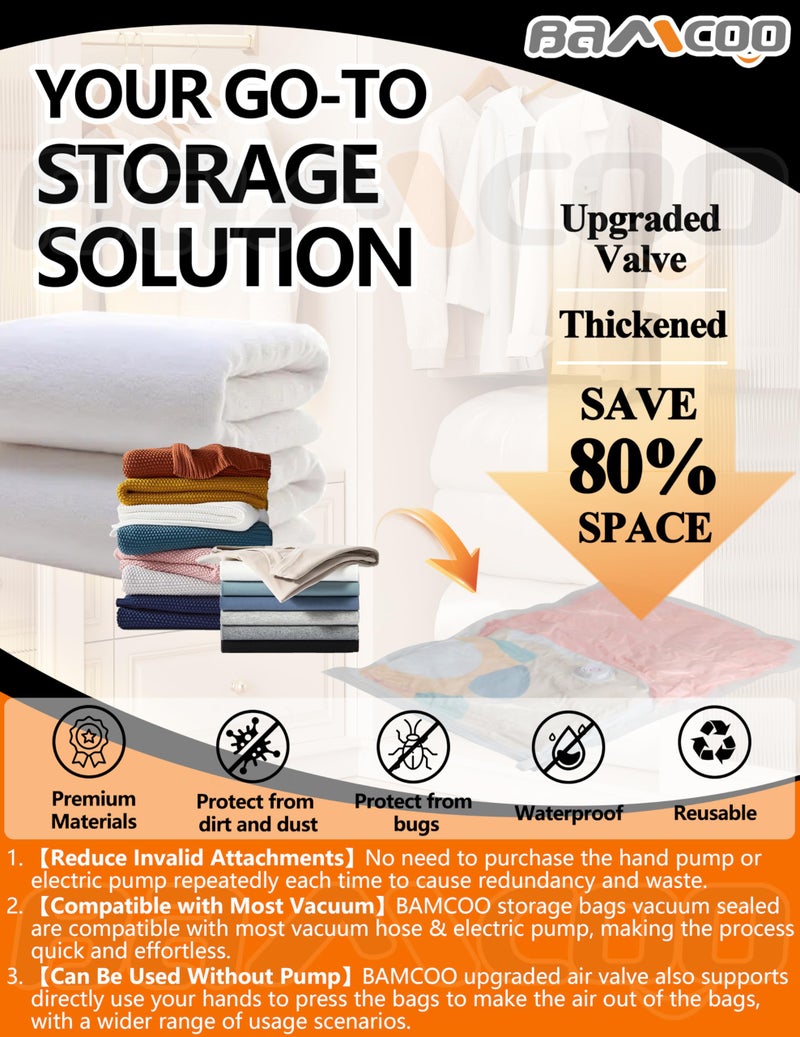 BAMCOO Space Saver Vacuum Storage Bags Upgraded 6 Pack(2 Jumbo 2 Large 2 Medium) Vaccine Sealed Storage Bags Vacuum Seal Compression Bag for Packing Blankets Comforters - Image 2