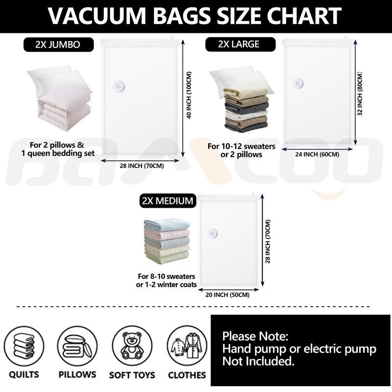 BAMCOO Space Saver Vacuum Storage Bags Upgraded 6 Pack(2 Jumbo 2 Large 2 Medium) Vaccine Sealed Storage Bags Vacuum Seal Compression Bag for Packing Blankets Comforters - Image 5
