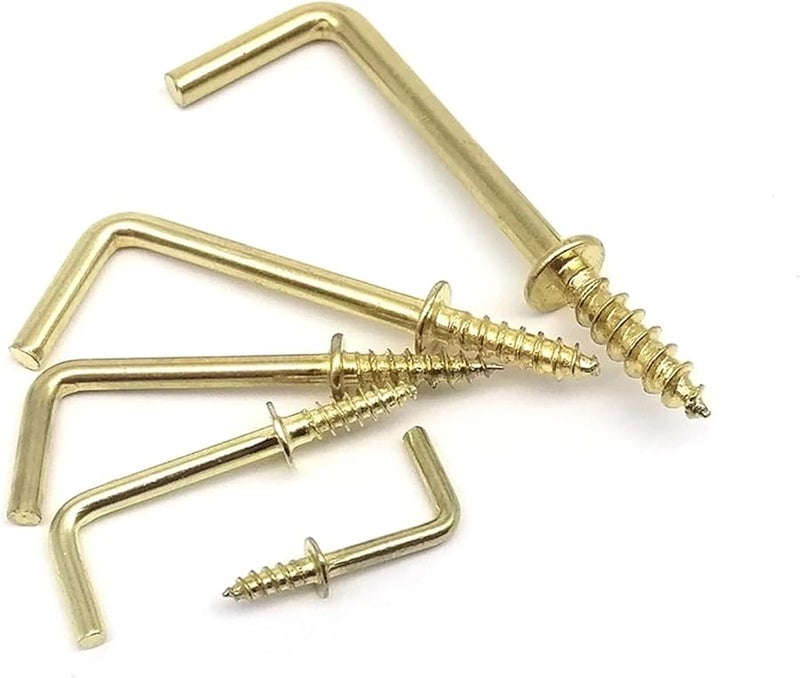 خطافات على شكل حرف L 200 قطعة خطاف حلزوني ذهبي برغي طول 35 مم - Image 2