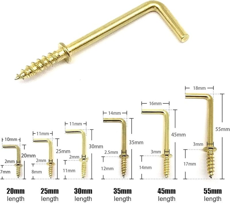 خطافات على شكل حرف L 200 قطعة خطاف حلزوني ذهبي برغي طول 35 مم - Image 4