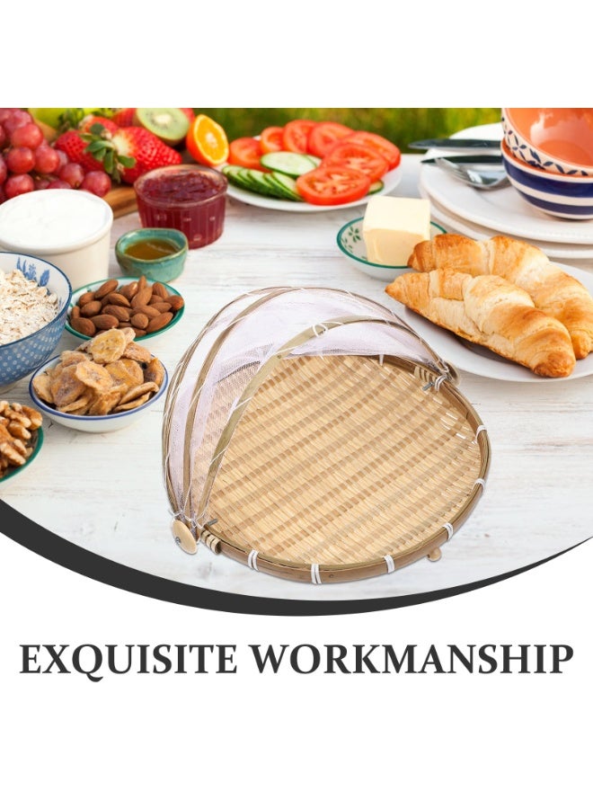 دوغي سلة فواكه من الخيزران مع غطاء ، خيمة تقديم الطعام مع أغطية شاش شبكية ، سلة نزهة مستديرة حاوية تخزين خبز الفواكه النباتية في الهواء الطلق في الأماكن المغلقة - Image 4