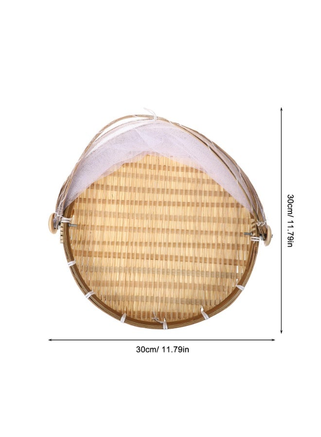 دوغي سلة فواكه من الخيزران مع غطاء ، خيمة تقديم الطعام مع أغطية شاش شبكية ، سلة نزهة مستديرة حاوية تخزين خبز الفواكه النباتية في الهواء الطلق في الأماكن المغلقة - Image 2