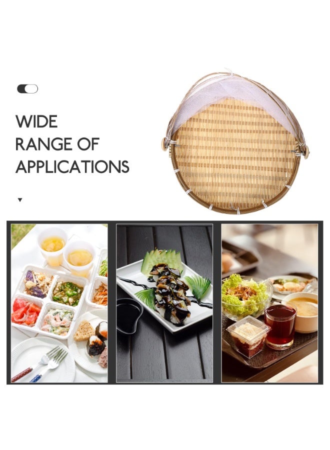 دوغي سلة فواكه من الخيزران مع غطاء ، خيمة تقديم الطعام مع أغطية شاش شبكية ، سلة نزهة مستديرة حاوية تخزين خبز الفواكه النباتية في الهواء الطلق في الأماكن المغلقة - Image 3