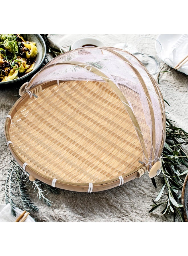 دوغي سلة فواكه من الخيزران مع غطاء ، خيمة تقديم الطعام مع أغطية شاش شبكية ، سلة نزهة مستديرة حاوية تخزين خبز الفواكه النباتية في الهواء الطلق في الأماكن المغلقة - Image 5