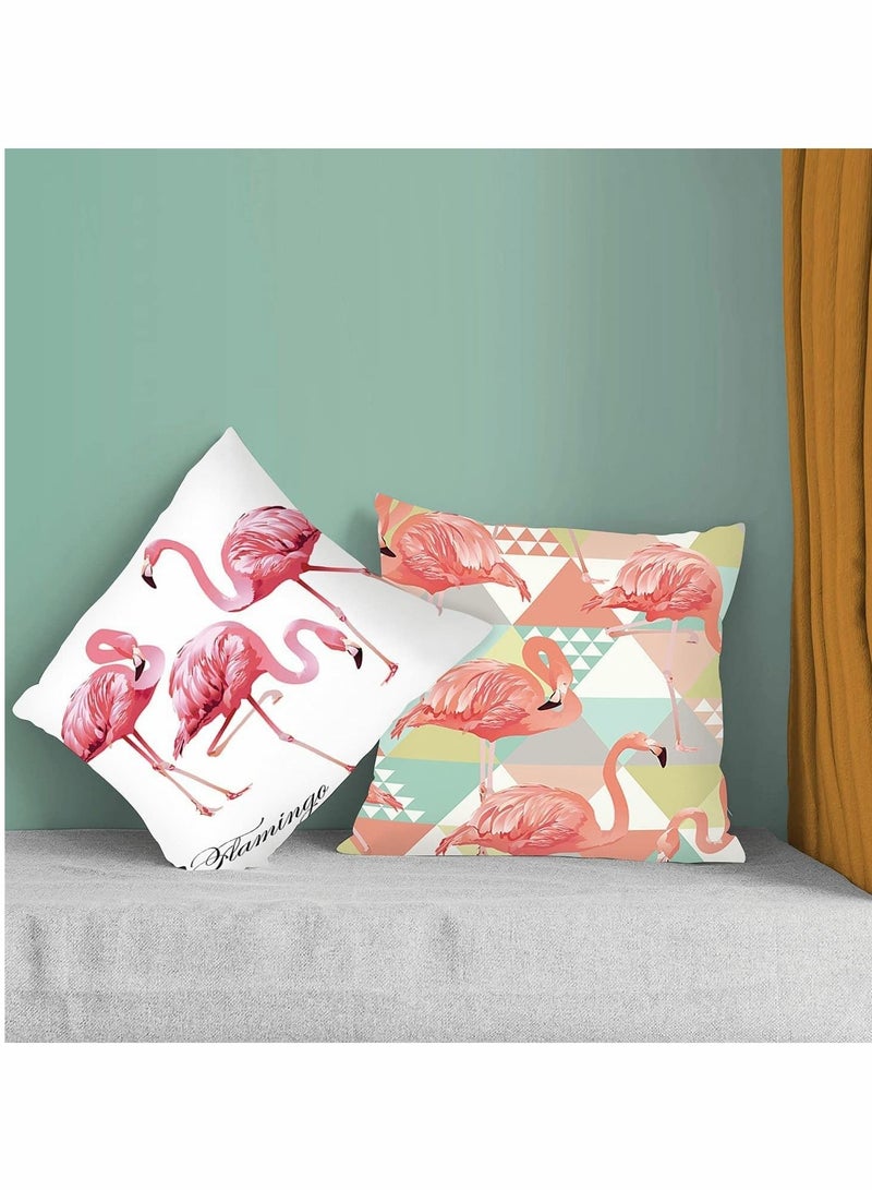 كابتن تيك Cushion Covers Pillow Covers 18''x18'' Set of 4, Pillow Cases with Invisible Zipper, Lovely Animal Decorative Pillowcase for Room Couch Sofa Bedroom, Flamingo Peach Skin Pillowcase (Flamingo) - Image 2