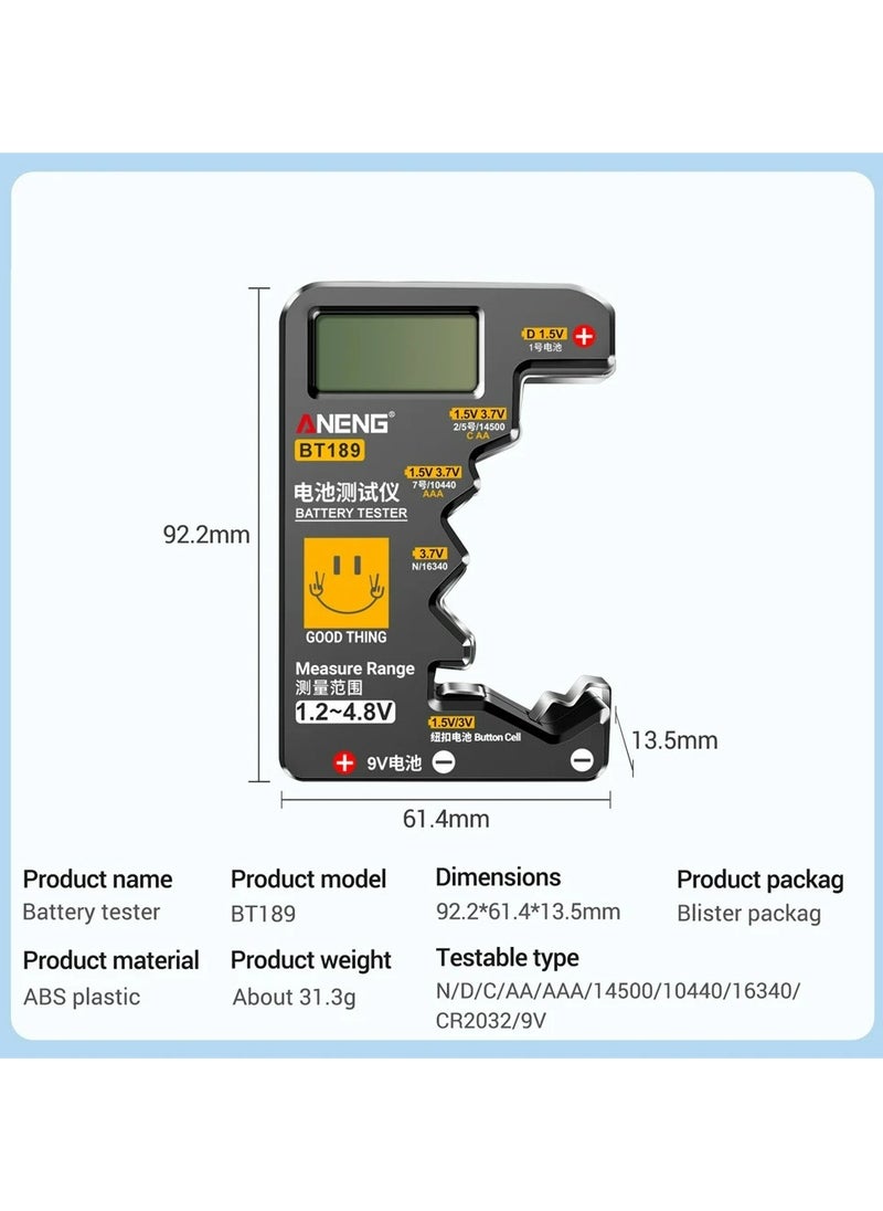 ANENG - ANENG BT189 Button Cell Battery Tester 9V N D C AA  AAA Universal Household LCD Display Battery Tester Power Bank Detectors Tools - Image 1