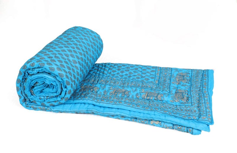 THROW KING THROW KING Rajasthani Traditional Cotton Razai Rajai Ac Blanket Sanganeri with Special Light Print Jaipuri Quilt Blanket Single Bed  - Image 1